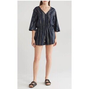 NWT ELAN Navy Gold Arrow Beach cover up romper medium